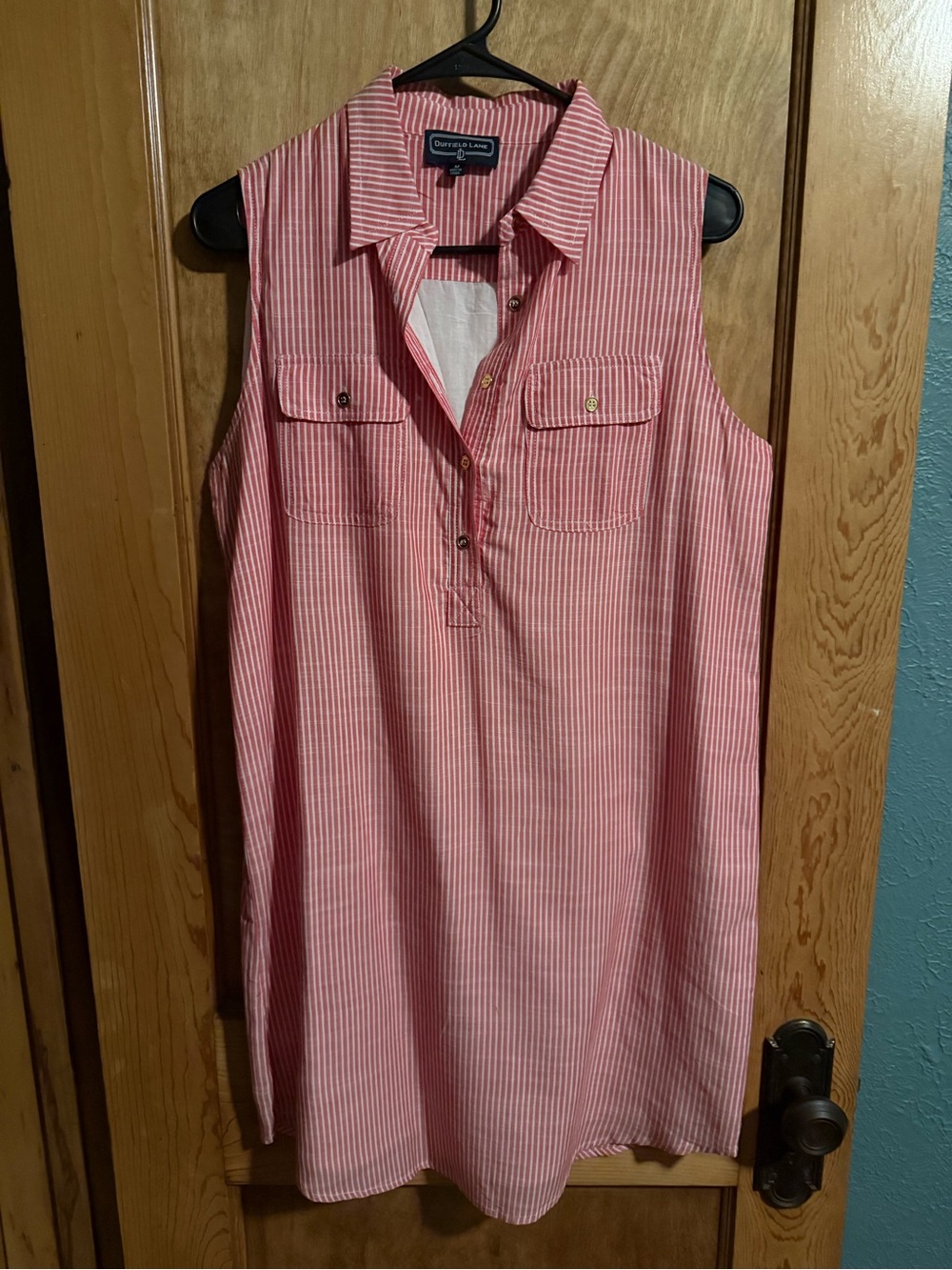 Duffield Lane Pink Stripe Sleeveless Shirt Dress